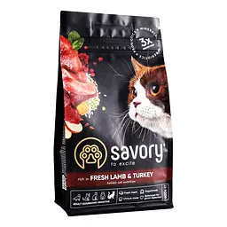 Сухий корм для котів з чутливим травленням Savory Adult Cat Sensitive Digestion Fresh Lamb & Turkey зі свіжим м’ясом ягняти та індички 0.4 кг - мініатюра 2