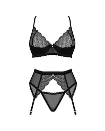 Комплект Obsessive Chemeris 3-pcs set M/L, стрінги, пояс для панчіх, бюстгальтер - мініатюра 3