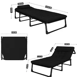 Розкладне ліжко (розкладачка) з матрацом і подушкою LEOBRO Black (LB-FB-A1-BLK) - мініатюра 4
