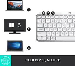 Клавіатура Logitech MX Keys мінімалістська та бездротова з підсвічуванням, компактна, Bluetooth, підсвічування Б\в - мініатюра 4