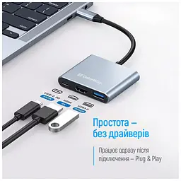 Концентратор ColorWay USB-C 3-in-1 USB 3.0 + HDMI 4K + USB-C PD100W (CW-HUB08) - мініатюра 11