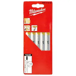 Полотна для лобзиків T344D MILWAUKEE, 105х4,0мм, (5шт), (деревина, швидкий різ)