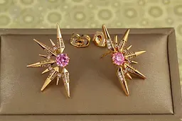 Сережки гвоздики Xuping Jewelry рожевим каменем 2,9 см золотисті - мініатюра 2