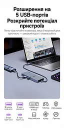 Док-станція USB-C UGREEN Revodok CM886 10 в 1 DisplayPort 1.4 4K 60 Гц у Windows також 2K 144 Гц та 1080p 240 Гц потрібен USB-C з DisplayPort Alt Mode RJ45 до 2,5 Гбіт/с для даних 1 USB-A та 1 USB-C 3.2 Gen2 до 10 Гбіт/с і 2 USB-A та 1 USB-C 3.0 до 5 Гбіт/с SD/microSD (TF) вхід USB-C PD 3.0 до 100 Вт без даних і відео одночасне читання двох карт дублювання/розширення Windows/macOS/Linux вбудований кабель в обплетенні приблизно 30 см космічний сірий (95614) - мініатюра 6