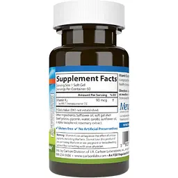 Вітамін K2 MK-7 Carlson Vitamin K2 як MK-7 90 мкг 60 желатинових капсул - мініатюра 2