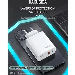 Зарядний пристрій для смартфона Kakusiga KSC811 dual port 40W QC3.0 + кабель 3А - мініатюра 4