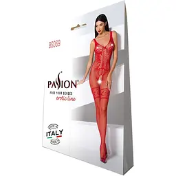 Бодістокінг Passion BS069 Red, комбінезон, імітація панчох і боді - мініатюра 5