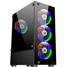 Корпус 1stPlayer V2-A-BK-4F1, чорний, без БЖ, Midi Tower, ATX / Micro ATX / Mini ITX, 1xUSB 3.0 / 2xUSB 2.0, макс. CPU - 160 мм /