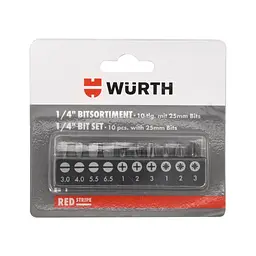 Набір біт Wurth Red Stripe PH + PZ + SL 1/4" 25 мм 10 шт. (5764625110) - мініатюра 2