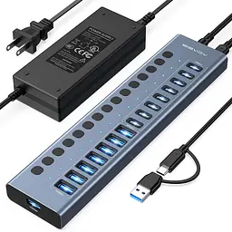 USB hub Acasis HB16 Pro на 16 портів — 8 USB-A та 8 USB-C USB 3.2 з живленням 96W (Сірий)
