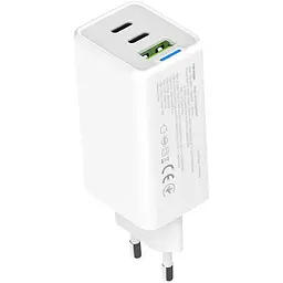 Мережевий зарядний пристрій ColorWay GaN Mini 65W PD Port PPS USB (USB-2C1A) White (CW-CHS058PD-WT)