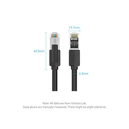 Патч-корд 0.5м, S/FTP cat 8 RJ-45 black Vention (IKKBD) - мініатюра 11