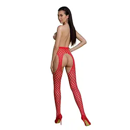Еротичні колготки-бодістокінг Passion ECO S003 red, з доступом, імітація підв’язок - мініатюра 4