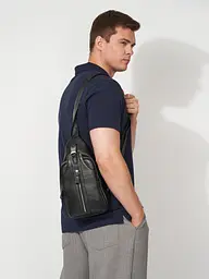 Сумка-слінг чорна шкіряна Tiding Bag F-A25F-5003A - мініатюра 2