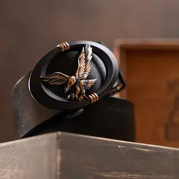Ремінь чоловічий з пряжкою автомат із силуетом орла 20297 Vintage коричневий 105-120 см - мініатюра 9