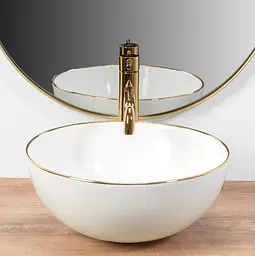 Умивальник Rea Stella white gold edge накладний REA-U7445, Золотий - мініатюра 3