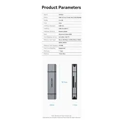 Зчитувач флеш-карт Vention USB 3.0 AM/USB-C to SD+TF Gray Dual Drive Letter Aluminum Alloy (CLLH0) - мініатюра 4
