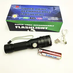 Ліхтарик акумуляторний ручний металевий ліхтар із зумом 18650 battery BL 611 P50 чорний - мініатюра 1