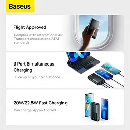 Мобільна батарея BASEUS Bipow Pro Digital Display Fast Charge 20000mAh 22.5W белая - мініатюра 4