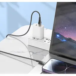 Кабель HOCO U121 золотий standard прозорий Discovery Edition charging data cable iP 1m. чорний 6942007606967 - мініатюра 5