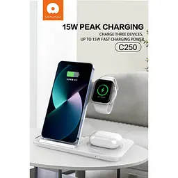 Бездротовий зарядний пристрій WUW-C250 3 in 1 desktop foldable wireless charger (WUW--C250) - мініатюра 6