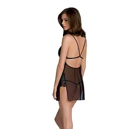 Сорочка Passion DELIENA CHEMISE L/XL black, стрінги із заниженою талією - мініатюра 2