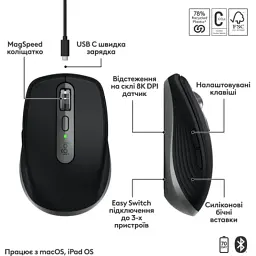 Мишка Logitech MX Anywhere 3S для MAC Wireless Space Grey (910-006947) - мініатюра 3