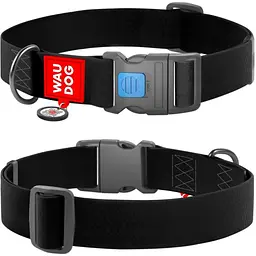 Нашийник для собак водостійкий Waudog Waterproof з QR паспортом, пластиковий фастекс, XXL, 46-70х4 см, чорний
