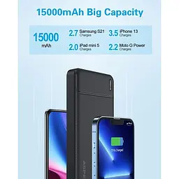 Портативний зарядний пристрій AsperX 15000 мАг вихід та вхід USB упаковка з 2 шт. - мініатюра 3
