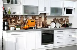 Вініловий кухонний фартух Жовтий Кеб наклейка для кухні ПВХ Лондон Архітектура Бежевий Happy Pocket Z181618