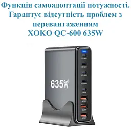 Зарядний пристрій XoKo 2xUSB-C PD3.1 140W + 2xUSB-C PD100W + 1xUSB-C PD65W + 3xUSB QC30W GaN (QC-600) - мініатюра 6