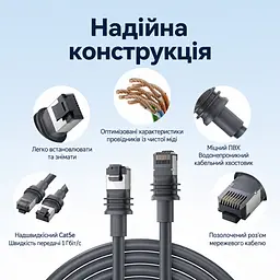 Мережевий кабель Ethernet Vention 20 м патч-корд для Starlink Standard Gen3 два штекери RJ45 8P8C із засувками Starlink Cat5e до 1000 Мбіт/с для прямого з’єднання антени з маршрутизатором із захистом IP67 із провідниками з безкисневої міді сірий (IACHQ) - мініатюра 4