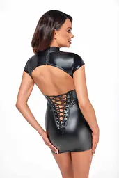 Сукня Noir Handmade F309 Fantasy, XL, black, міні, під латекс, короткий рукав, шнурівка ззаду - мініатюра 3