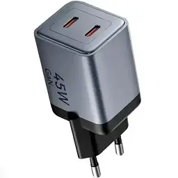 Зарядний пристрій 2xUSB-C 45W PD3.0/QC/GaN + USB-C cable М-М чорний Vention