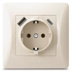 Розетка Videx Binera одинарна із заземленням з USB+USB-C кремова (VF-BNSK1GUC-CR) - мініатюра 3