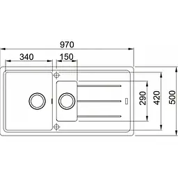 Кухонна мийка Franke Basis фраграніт, прямокут., з крилом, 970х500х200мм, чаша - 2, врізна, воникс - мініатюра 2