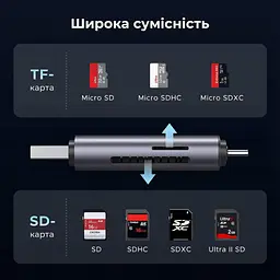 Зчитувач флеш-карт Ugreen USB-C + USB to TF/SD 3.0 CM185 gray (50706) - мініатюра 2