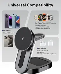 Магнітна зарядна станція KPON 3-в-1 для iPhone, Apple Watch і AirPods - мініатюра 2