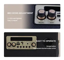 Портативна колонка Kisonli G101 ретро для караоке Bluetooth 2400 mAh 30 Вт 2 микрофона Brown - мініатюра 5