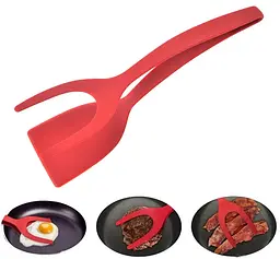 Лопатка-щипці 2в1 для перевертання та захоплення продуктів 31 см, Kitchen Master Червоний 87414 - мініатюра 2