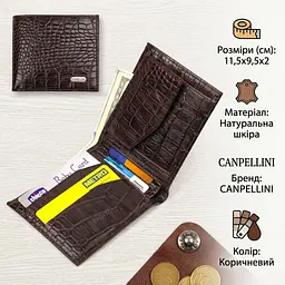 Стильне чоловіче портмоне з натуральної фактурної шкіри з тисненням під крокодила Canpellini 21777 коричневе - мініатюра 3