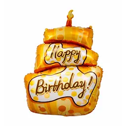 Фольгована кулька фігура «Happy birthday Cake» 110 см наповнення повітрям або гелієм для тематичних вечірок Жовтий