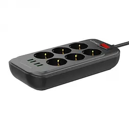 Мережевий фільтр подовжувач 6 розеток з 4 USB 2м із захистом та заземленням чорний LDNIO SE 6403 2500W 10A - мініатюра 6
