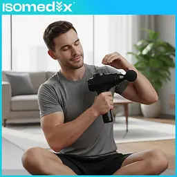 Масажний пістолет перкусійний Isomedix 26441, акумуляторний масажер 45 Вт, 12 насадок, 30 рівнів, чорний - мініатюра 9