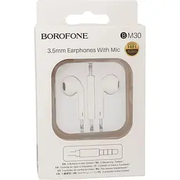 Дротові навушники Borofone 3.5 mm BM30 вакуумні з мікрофоном 1.2 m White - мініатюра 2