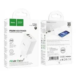 Мережевий зарядний пристрій адаптер HOCO C126A Pure 1 USB/2Type-C, 40 W, підтримка швидкого заряджання PD/QC/FCP/AFC - мініатюра 7