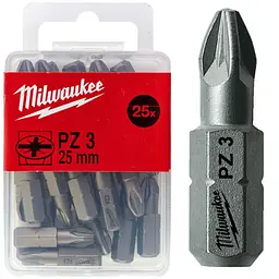 Біта MILWAUKEE, PZ3, 25мм, (25 шт), пластикова коробка