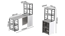 Стіл-тумба трансформер Смарт 3/1 з етажеркою Ferrum-decor 1430x1450x500 Чорний метал ДСП Біле 16 мм (FRD-105109) - мініатюра 7