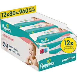 Набір дитячі вологі серветки Pampers Sensitive 960 шт. (12 упаковок x 80 шт.)
