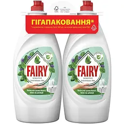 Засіб для ручного миття посуду Fairy Ніжні руки Чайне дерево і М'ята 2 х 900 мл (8700216759649)
